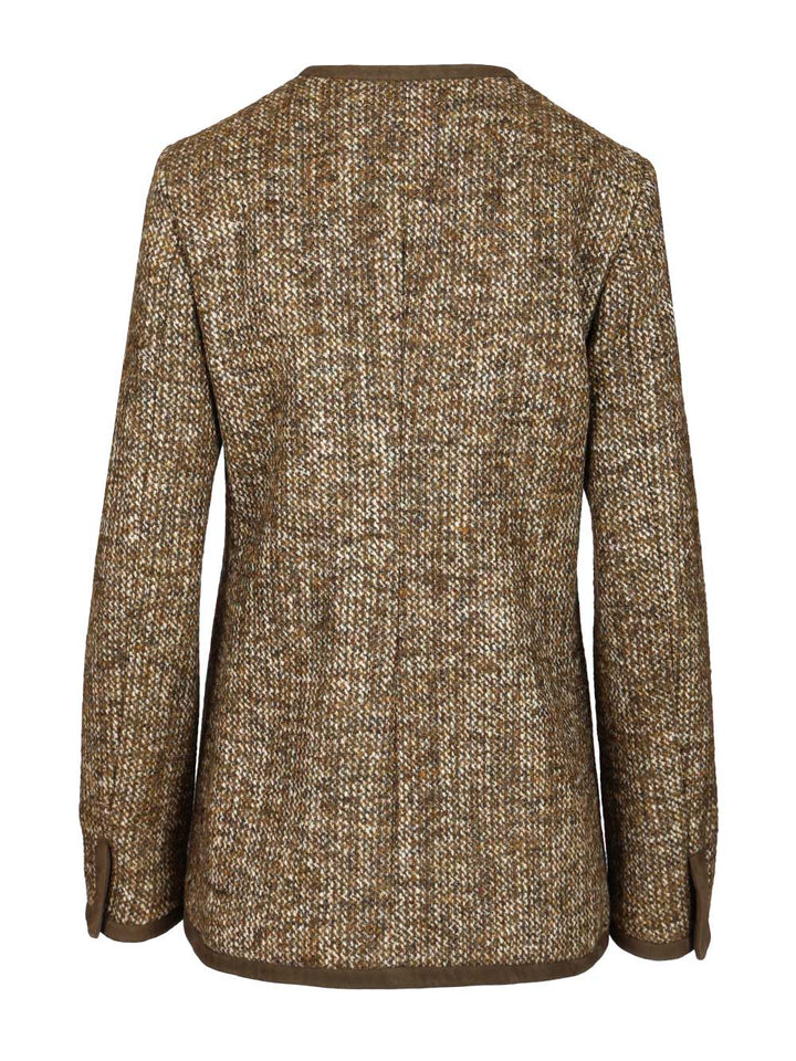 Golden Goose Deluxe Brand Long Boxy Tweed Blazer Jackets - Brown | 6df667d3015ad8c5cc493bd174a2e4e9272f492d