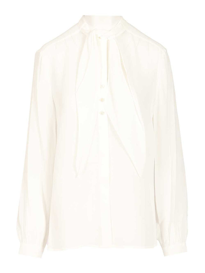 Tory Burch Georgette Bow Blouse Shirts - White | 42ba20855ed6e0946524ab91c4a59b1cb6644892