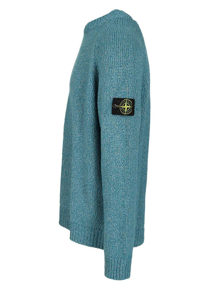 Stone Island Mouliné Wool Sweater Knitwear - Blue | 48b134a54bcc8501c1f66bebb5a063e2c9d025b7