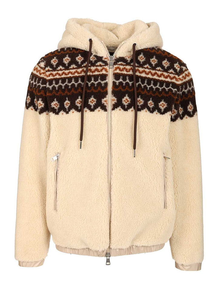 Moncler Jacquard Wool Blend Hoodie Sweatshirts - Beige | 630854a6f7ac4827bf60f11fd7b87d47db3ee0c9