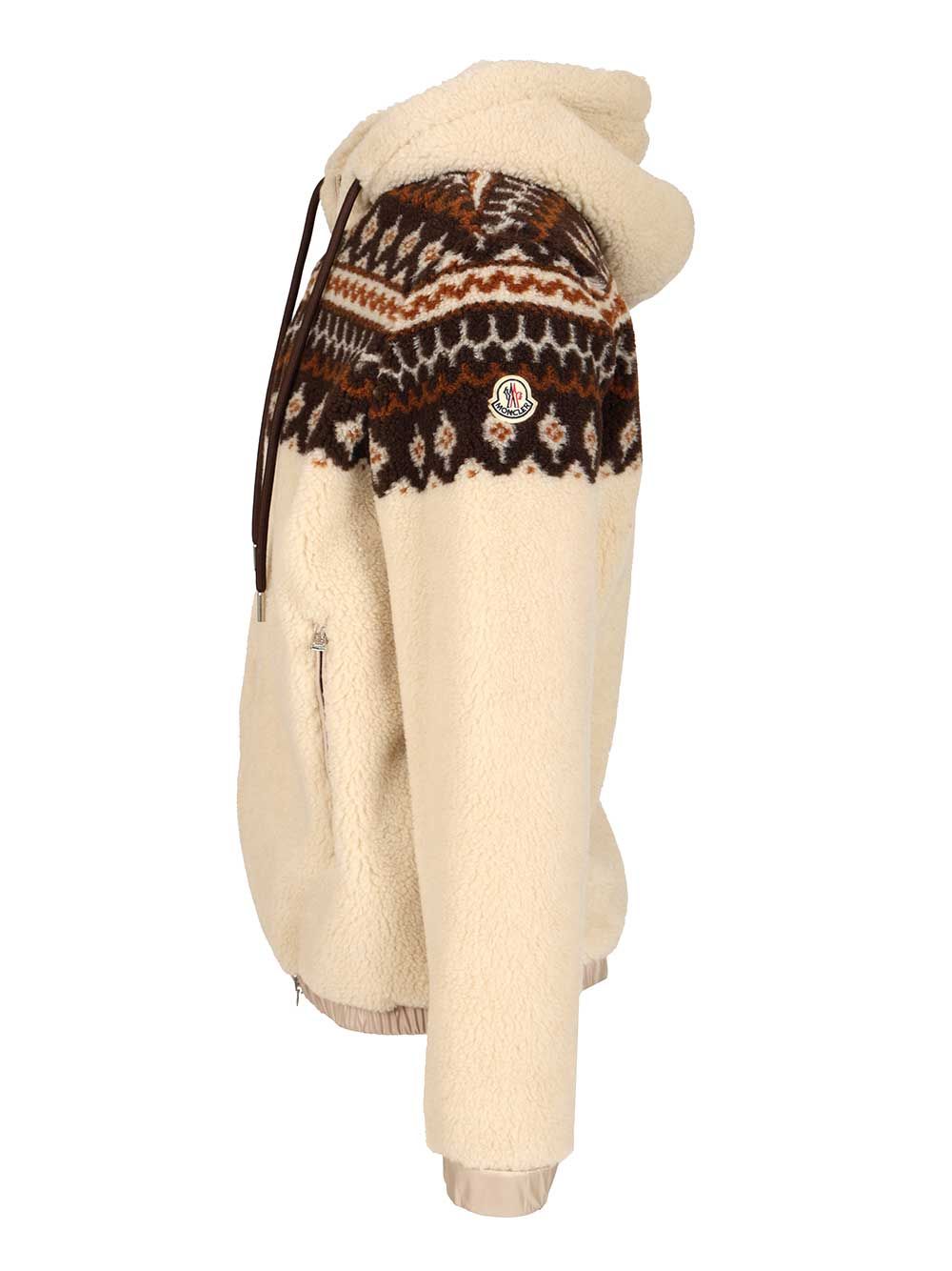 Moncler Jacquard Wool Blend Hoodie Sweatshirts - Beige | 72f54b7025c32f4327c345a7cb7c872fc8812bac