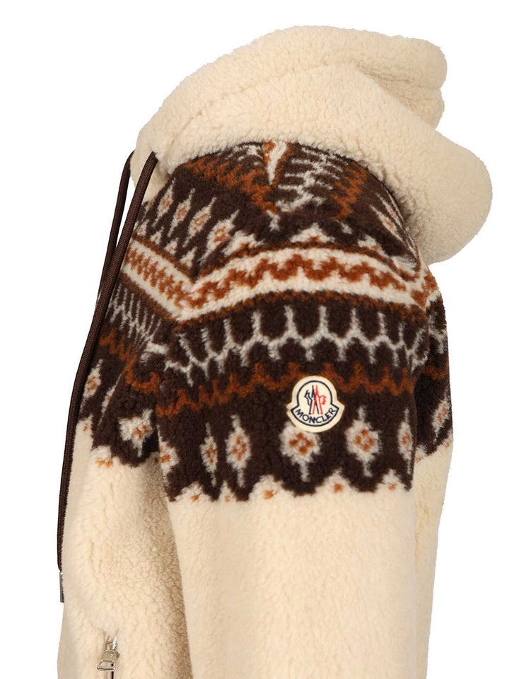 Moncler Jacquard Wool Blend Hoodie Sweatshirts - Beige | 9735382e4cdc480f2a4ac9756458e9140f8e9e38