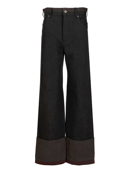 Cuffed Denim Jeans Trousers Black