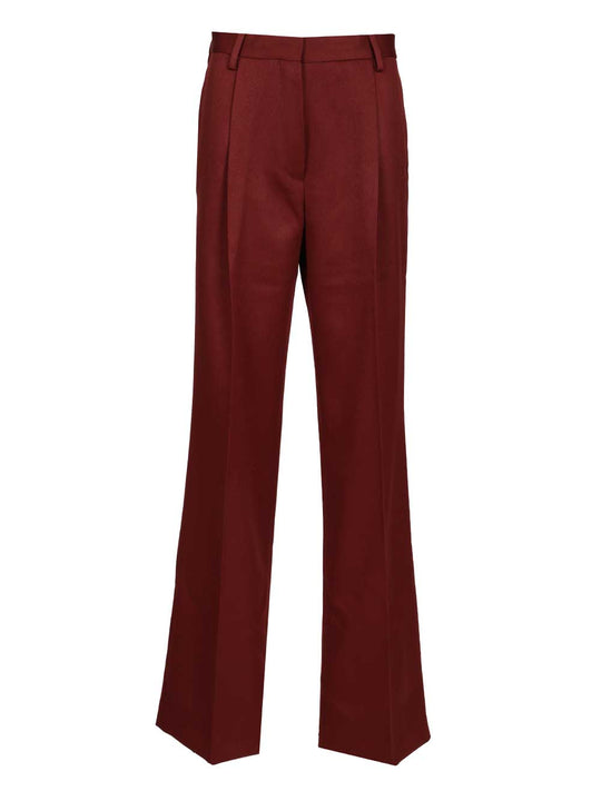 Pleated In Shiny Wool Trousers Bordeaux