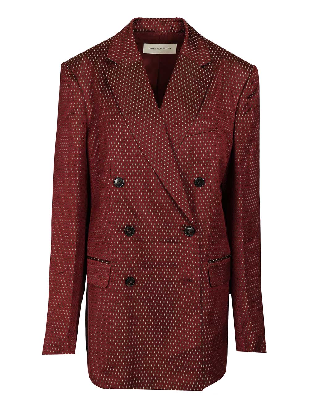 Dries Van Noten Double-Breasted Polka Dot Blazer Jackets - Bordeaux | be16d72f1f63683219f60aed6a68f56cb1ad85a4