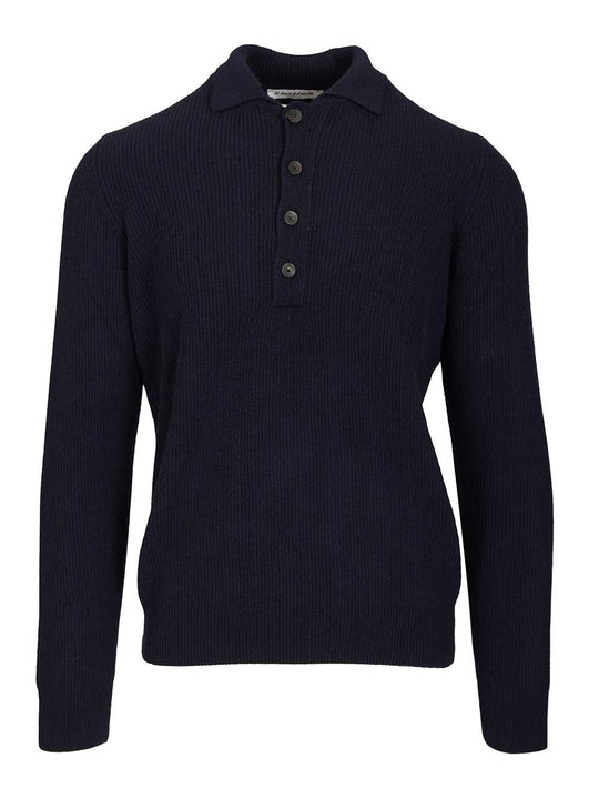 Wool And Cashmere Polo Shirt Knitwear Blue