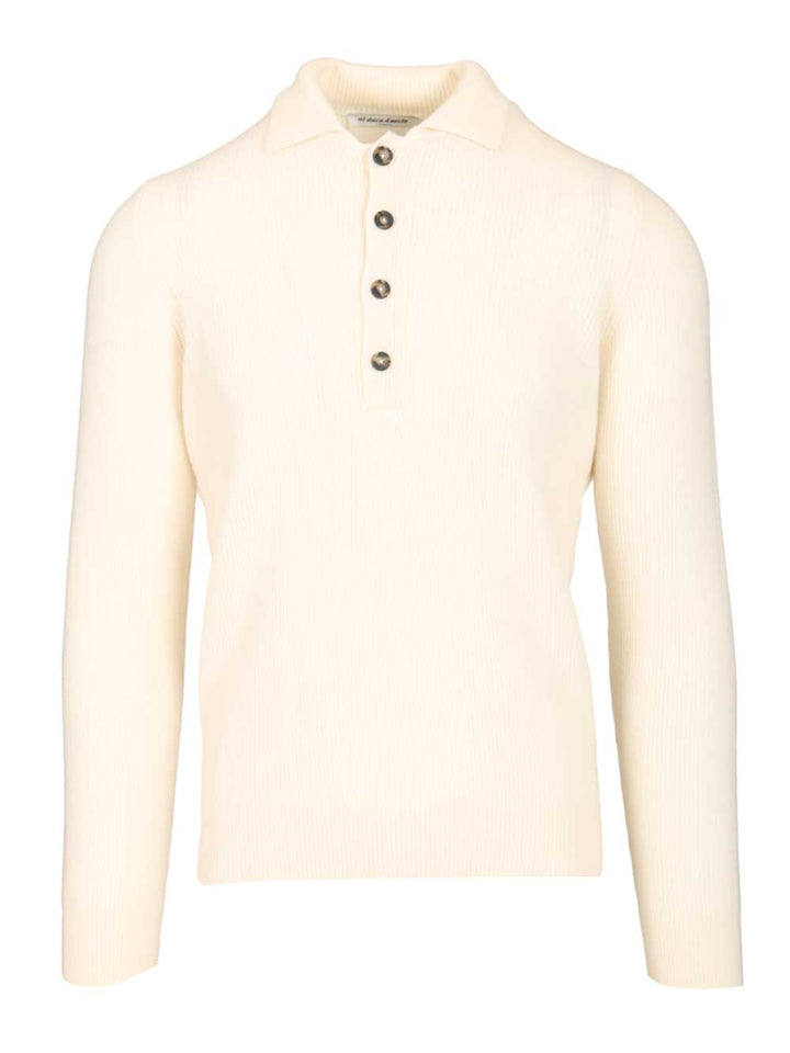 Al Duca D'Aosta Wool And Cashmere Polo Shirt Knitwear - White | 19c01e72683a84eebce1a36502317c088e5db6f0