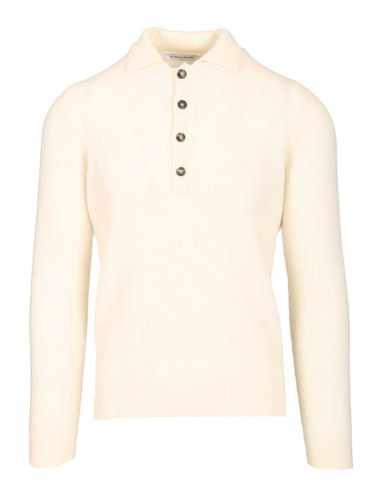 Wool And Cashmere Polo Shirt Knitwear White