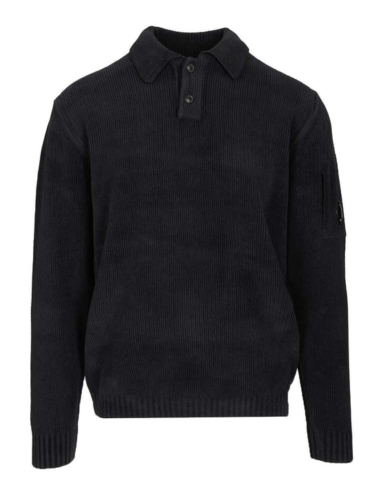 Chenille Polo Sweater Knitwear Blue