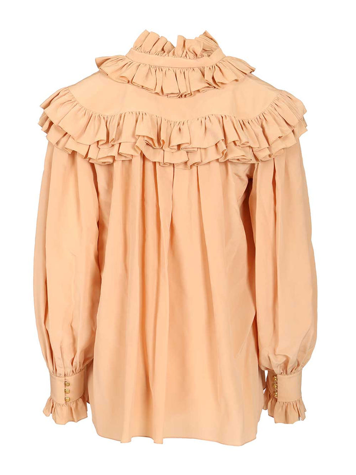 Chloe' Oversized Ruffle Top Shirts - Beige | 68b83eaa29c88a676b13596e17301a7e224d6094