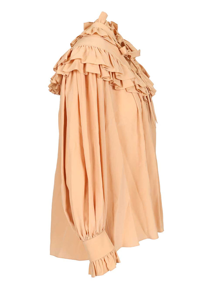 Chloe' Oversized Ruffle Top Shirts - Beige | fc51a9c11453c63fcdeaf822f63d02cdd02ff1f1