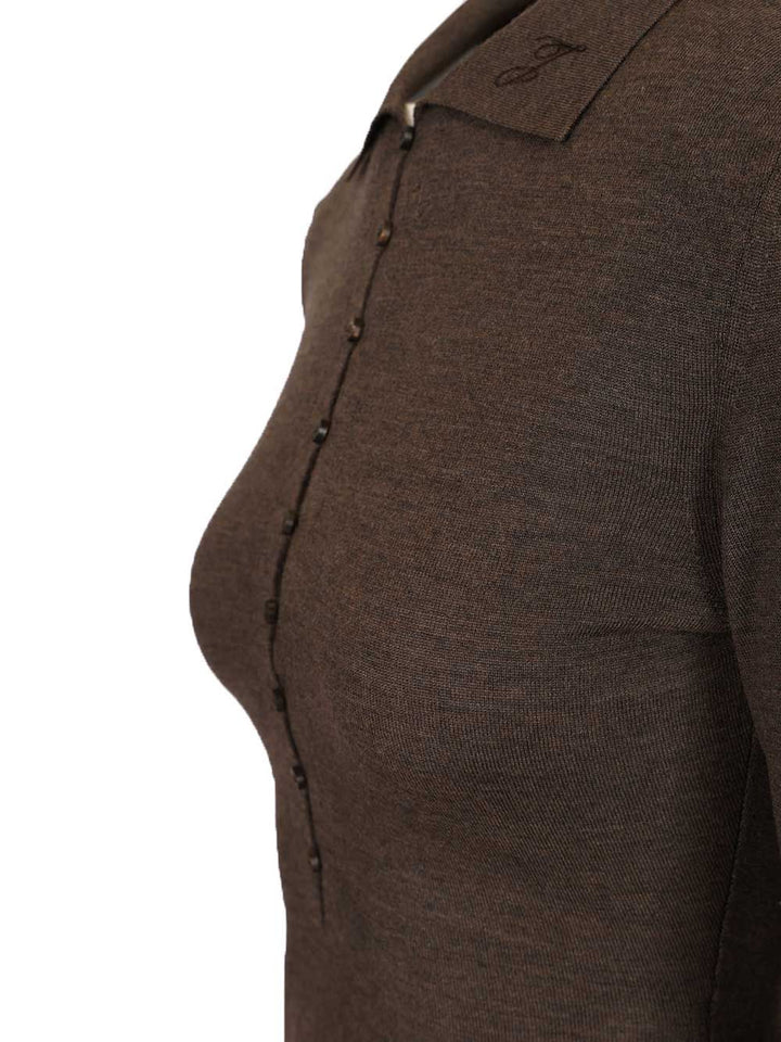 Jacquemus Long-Sleeved Merino Wool Polo Shirt Knitwear - Brown | 3159cd2bdd4e8adff7668a0574de76c06435cd51