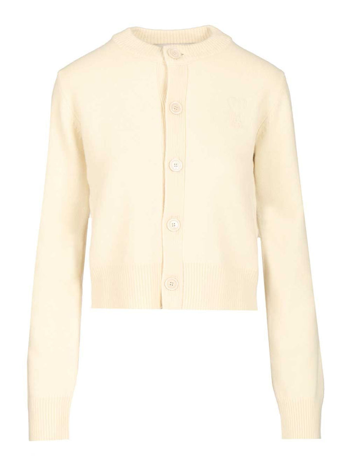 Ami Crew Neck Cardigan Knitwear - White | 7f3a45bc63dd7dfef18080124e88e9fe1783290c