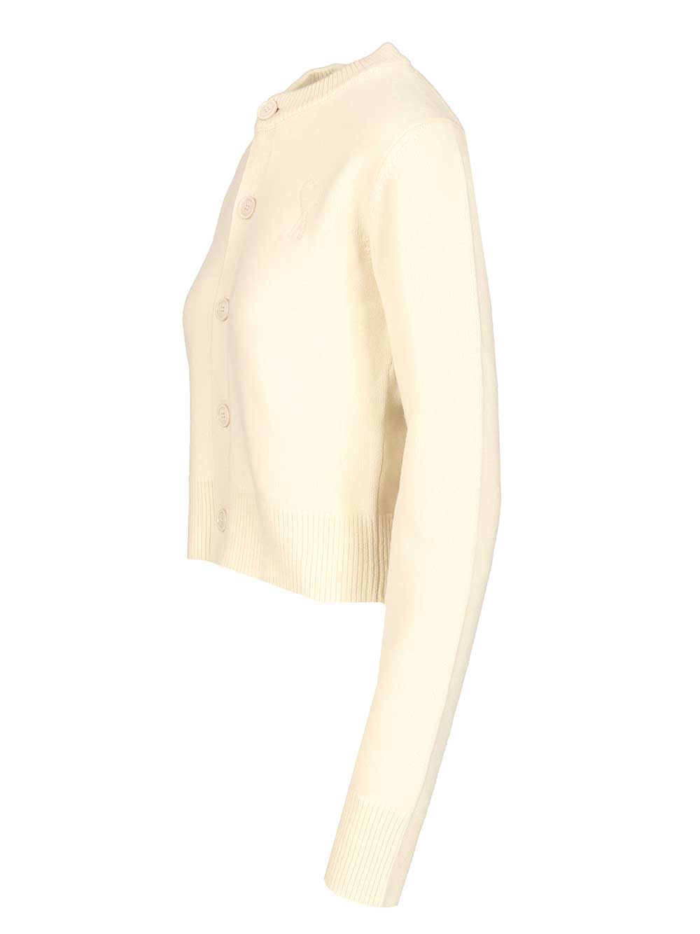 Ami Crew Neck Cardigan Knitwear - White | 2422e1cb6a69aed232f54545458d74c654f76a97