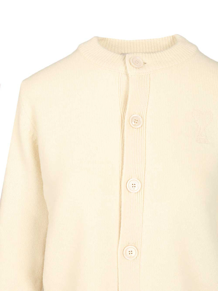 Ami Crew Neck Cardigan Knitwear - White | e70f036667484cb75806b73ddc7d50426c0b13a7