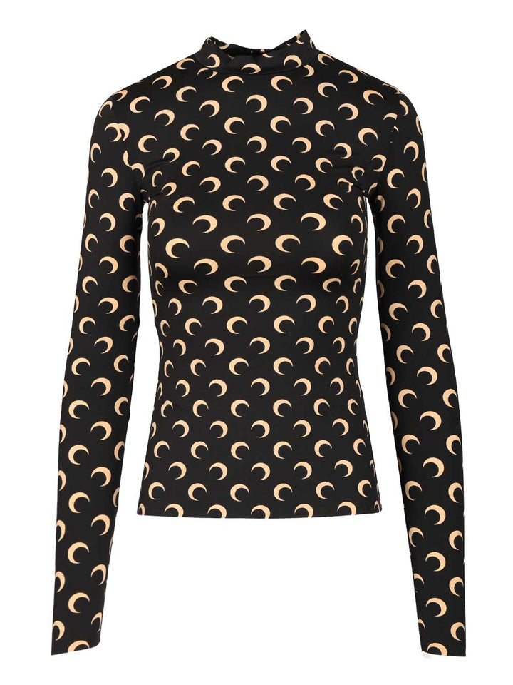 Marine Serre High-Neck Sweater Tops - Black | 45ceb8f03a78e7ba67ed0f3f18b6c24256b6c4af