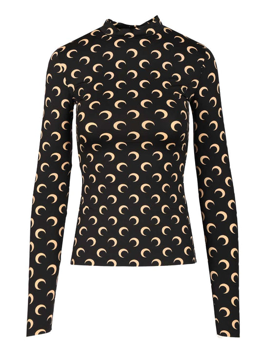 High-Neck Sweater Tops Black