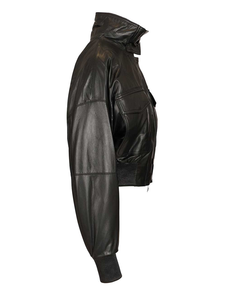 Marella X Stella Maxwell Padded Leather Bomber Jacket Jackets - Black | 53ff556cde26b30d1044e5c30553a04b5b755659