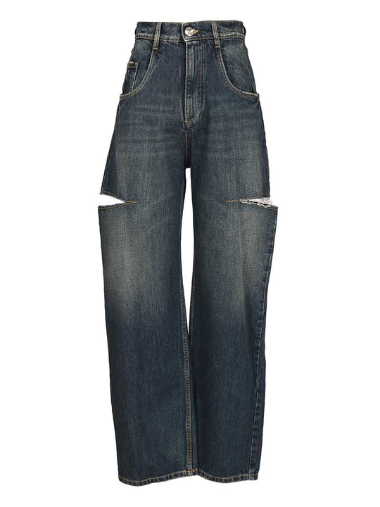 High-Waisted With Side Rips Jeans Blue