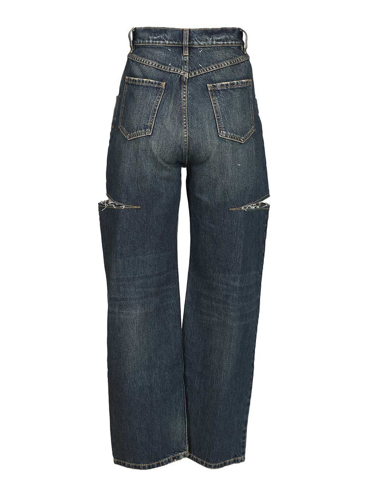 Maison Margiela High-Waisted  With Side Rips Jeans - Blue | 4427bae693d26b7fa77f6b794611b6565d150b55