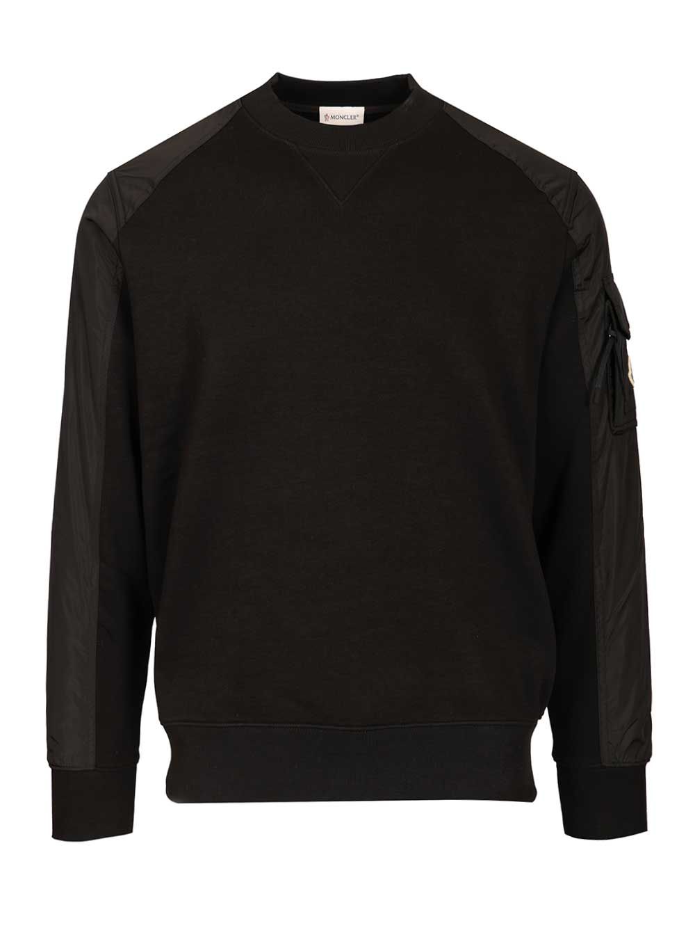 Moncler Sweatshirt With Nylon Bands Sweatshirts - Black | 800560723bb1e9089e3c8d93e66fa3b9e9f7afa8