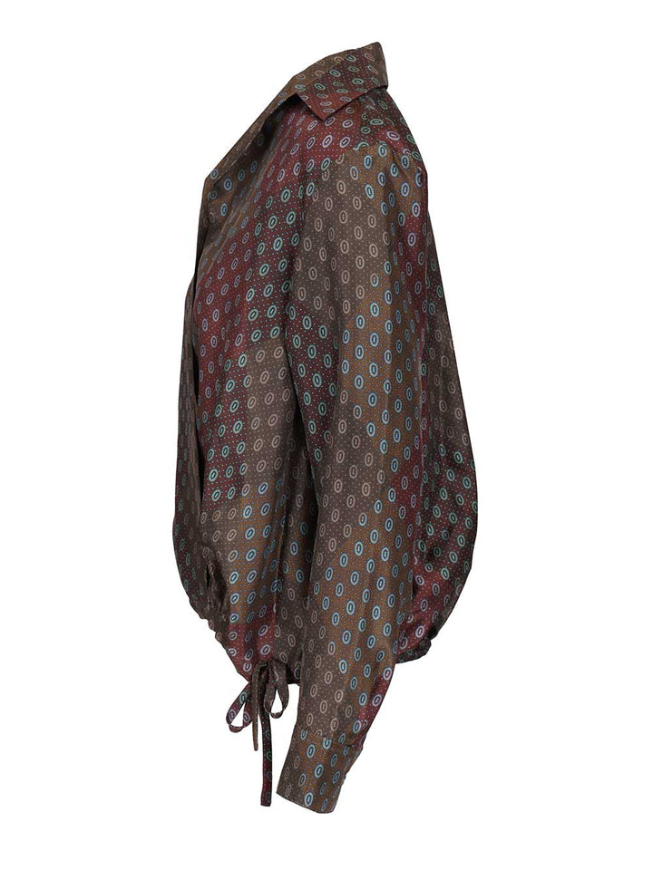 Dries Van Noten Printed Habotai Silk Blouse Shirts - Bordeaux | f82b31f067a5d52fcd391815063ecfb54166c8ef