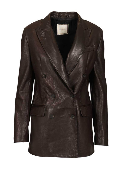 Josie Double-Breasted Lambskin Blazer Jackets Brown