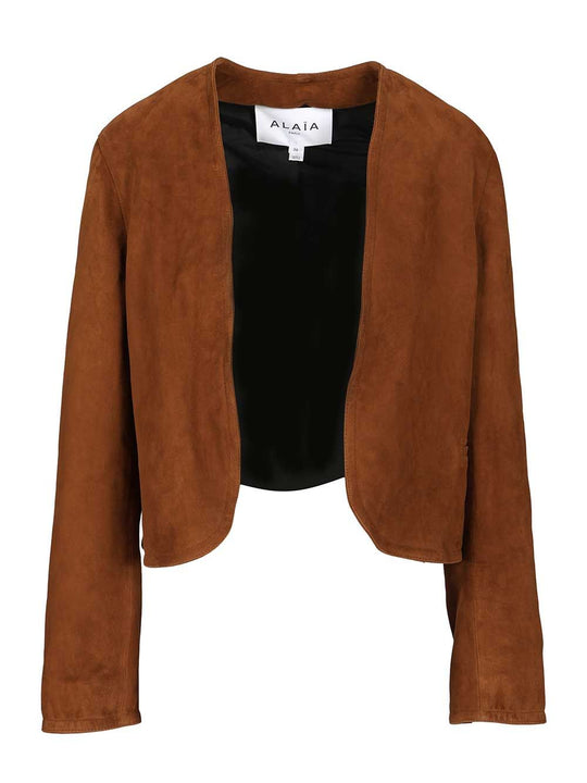 Short Suede Blazer Jackets Brown