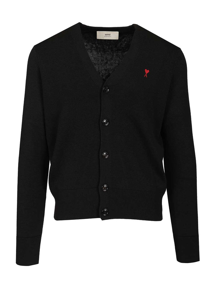 Ami Cardigan In Merino Wool Knitwear - Black | bb520915855c13d20fa86530844ff03b73568f42