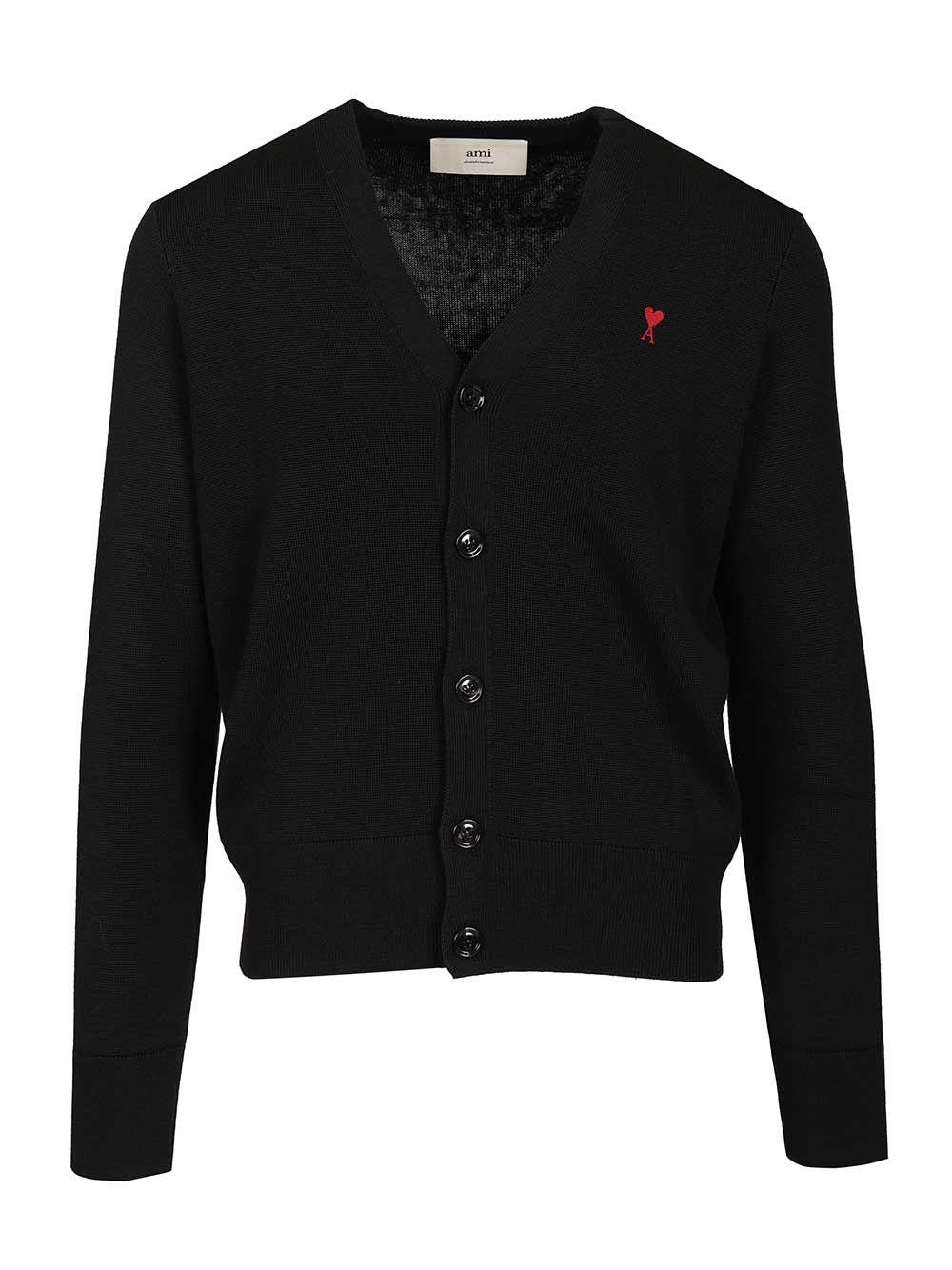 Ami Cardigan In Merino Wool Knitwear - Black | e11538822d0af311da47e1958eb10947c8d34a56