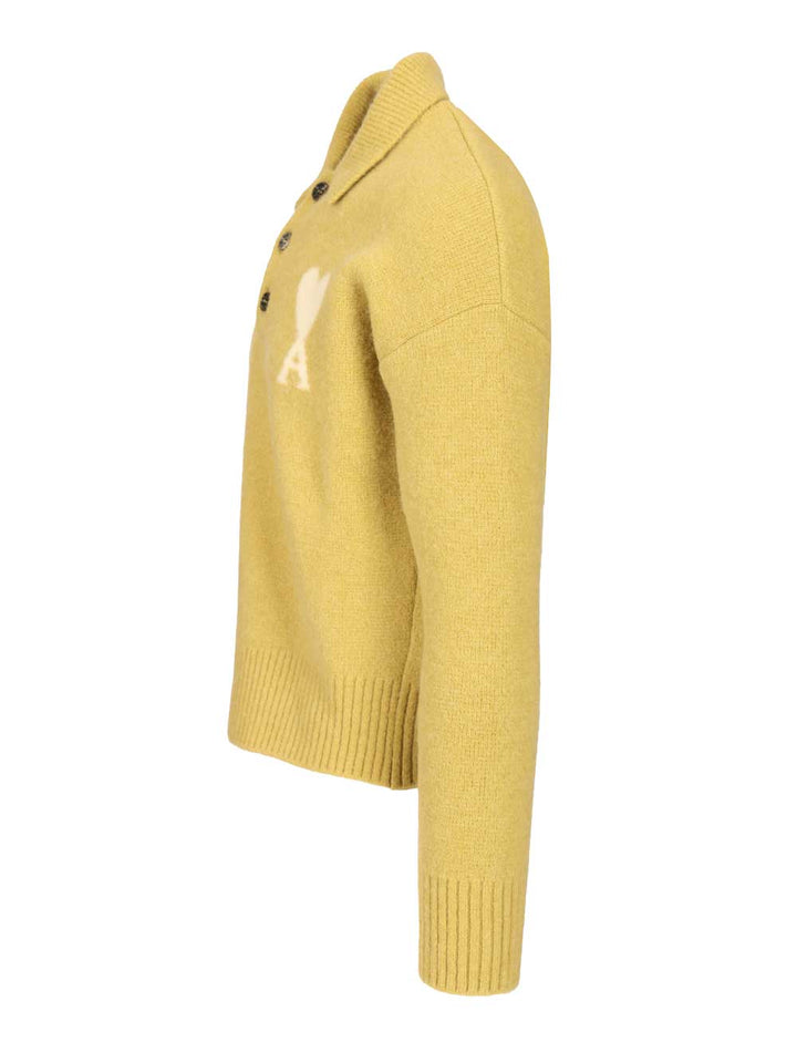 Ami Ami De Coeur Polo Shirt Knitwear - Yellow | ed6628e3acbd113ed1408308fe753eaa0d15231c