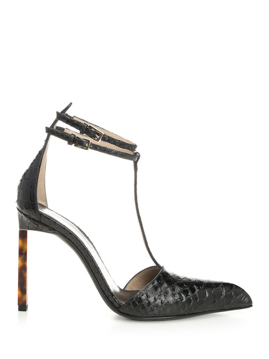 Snakeskin-Effect Leather Pumps Black