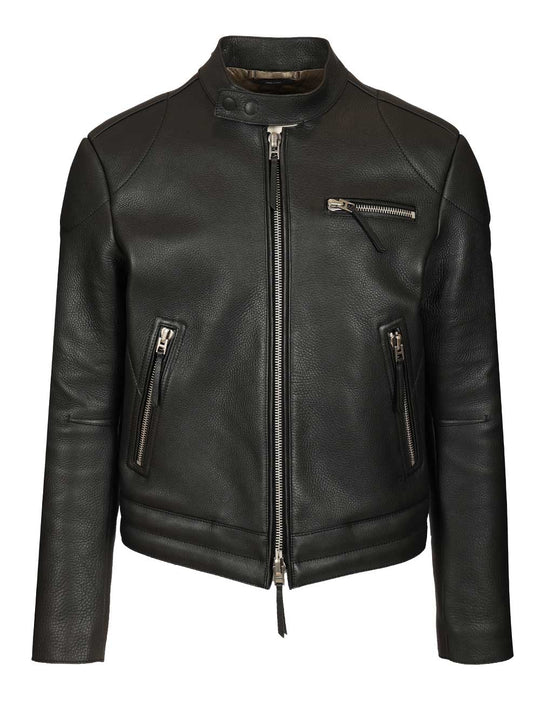 Biker In Full Grain Leather Jackets Black