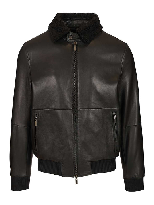 Leather Aviator Bomber Jacket Jackets Black