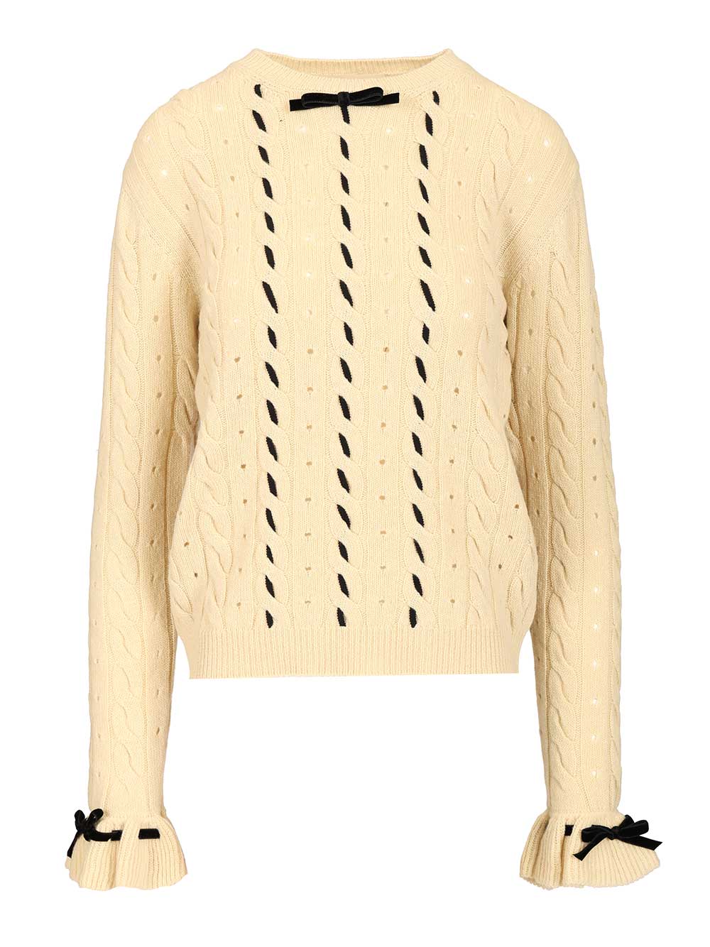 Valentino Garavani Wool Sweater Cable Knit Knitwear - Beige | da6a827d43086131a2764a47d04180189ffd1356