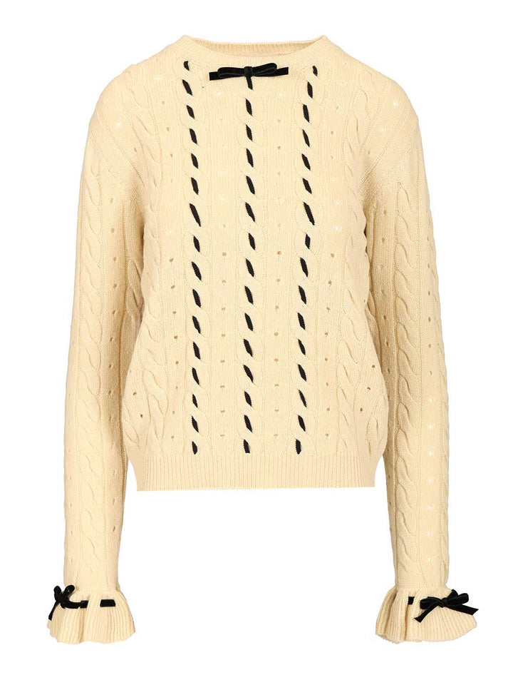 Valentino Garavani Wool Sweater Cable Knit Knitwear - Beige | da6a827d43086131a2764a47d04180189ffd1356
