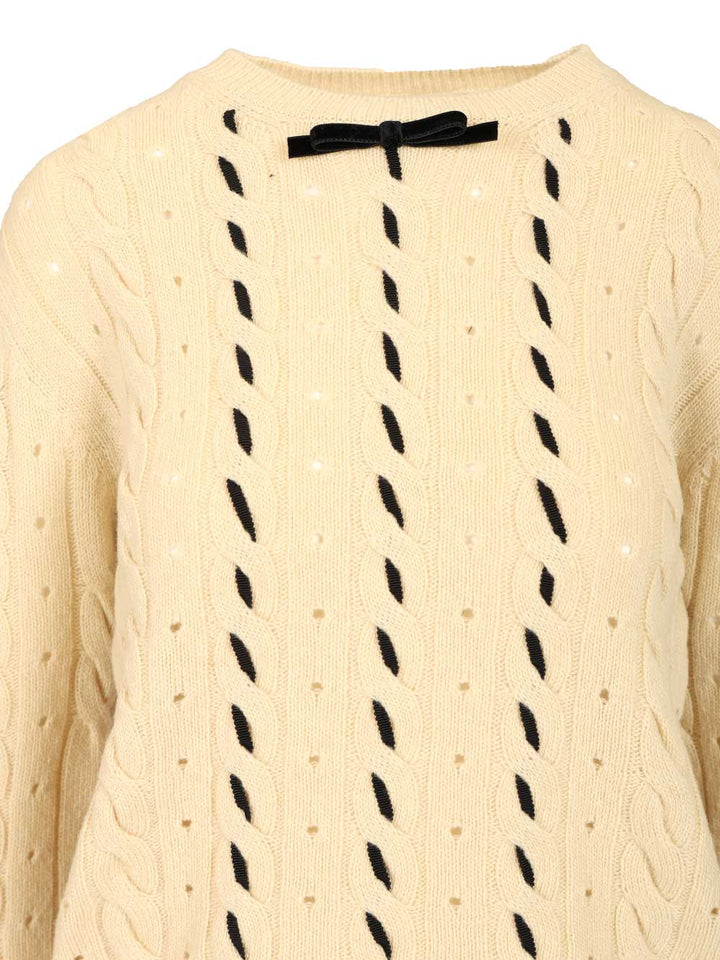 Valentino Garavani Wool Sweater Cable Knit Knitwear - Beige | 3803fb1587ddcdb34723bbc0f67f5a566bfbe855