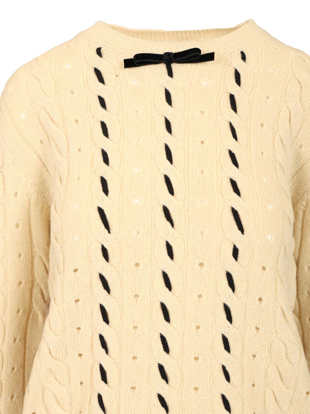 Valentino Garavani Wool Sweater Cable Knit Knitwear - Beige | 3803fb1587ddcdb34723bbc0f67f5a566bfbe855