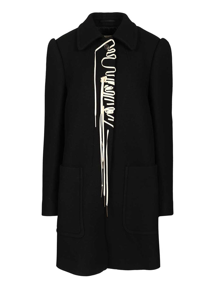 Dries Van Noten Decorated Wool Coat Coats - Black | 24ee8d46a3952559e4591aec311b3097ea74004e