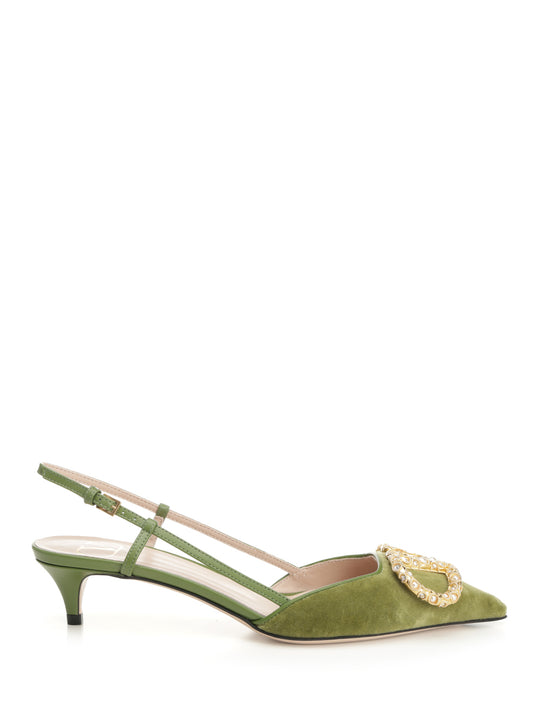Velvet Slingback Pumps Green