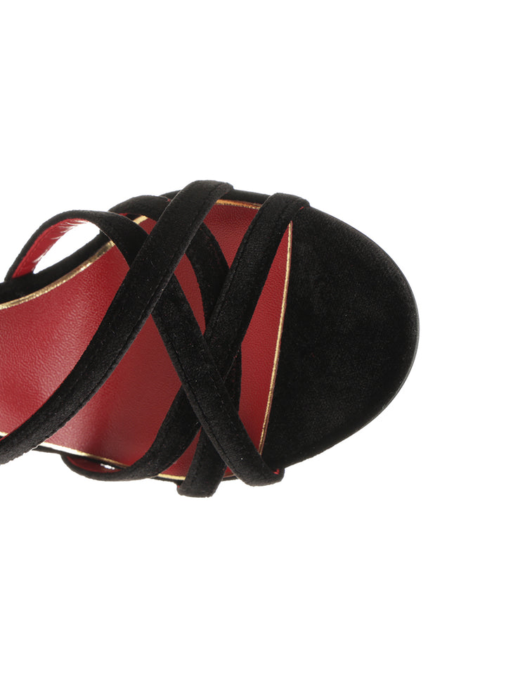 Valentino Garavani Fetishique Velvet Sandal Sandals - Black | d5b6fc5f3fbcf05f67264081f5f126dd092f0b27