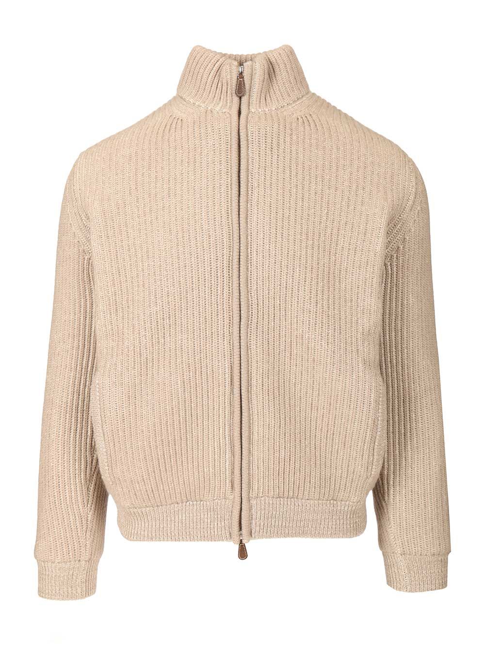 Fedeli Zip-Up Cardigan Knitwear - Beige | 34e13671d4e560bdd94c721bd60e0f366244ba17