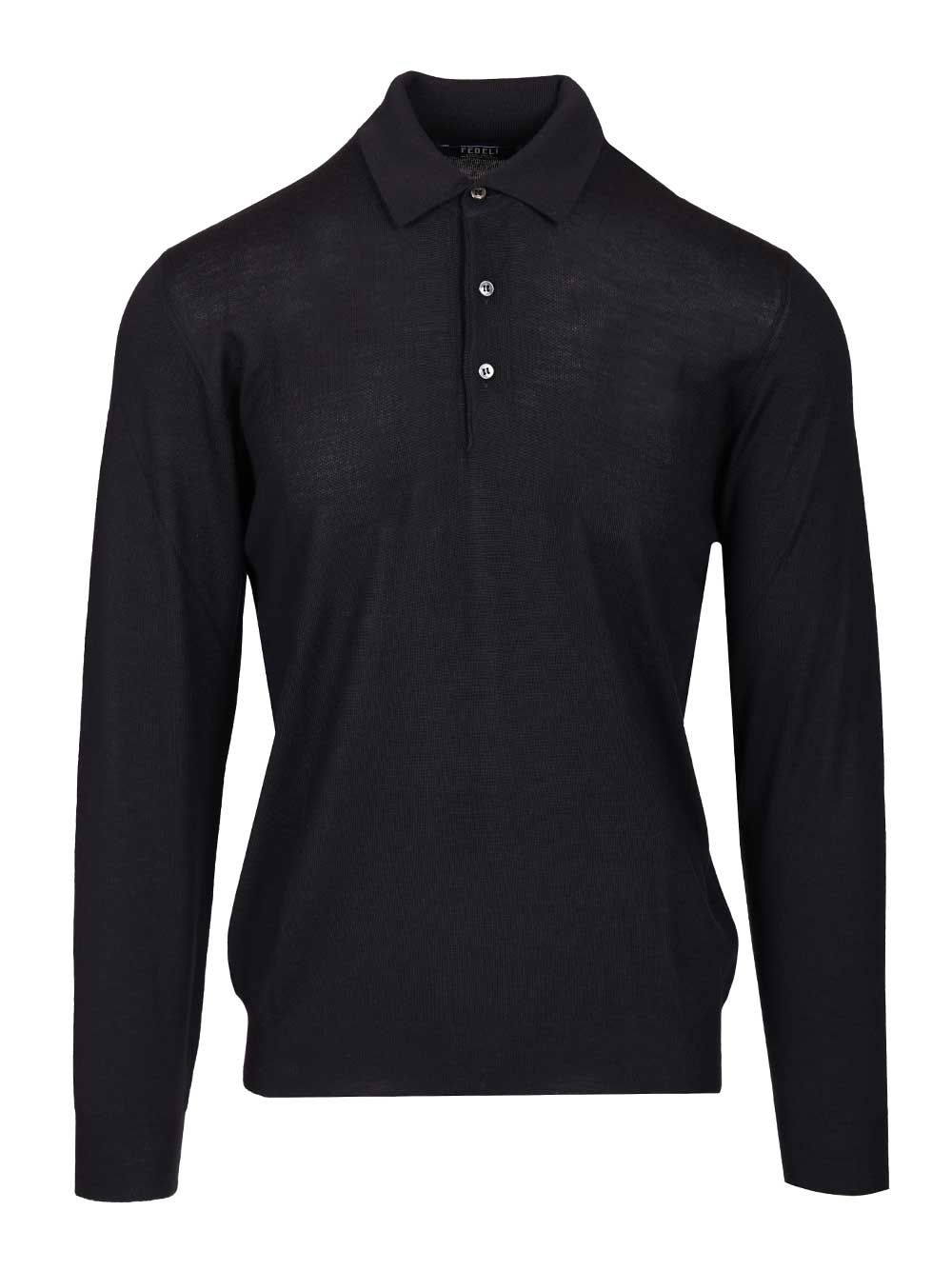 Fedeli Virgin Wool Polo Shirt Knitwear - Blue | 2063071dbd1440fd02c72d3bb04fe11630c156ea