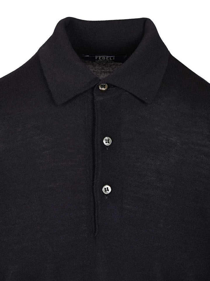 Fedeli Virgin Wool Polo Shirt Knitwear - Blue | 49eda03702ea9ef383d68ea16dba4f1324f2c5f3