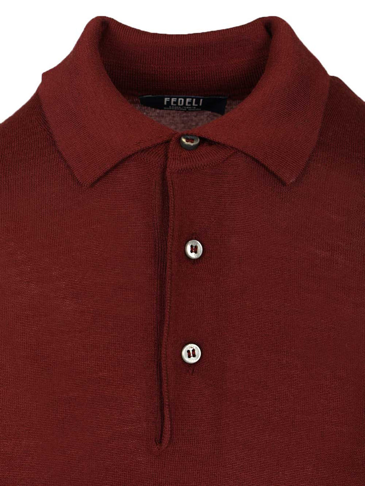 Fedeli Virgin Wool Polo Shirt Knitwear - Bordeaux | ddf83af44e0aa0fbcfbacbdd5d877cf10adfec63