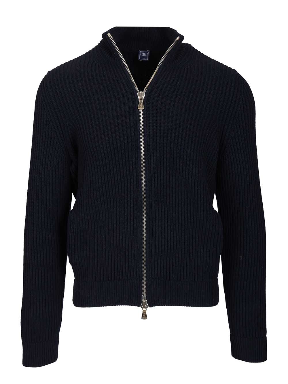Fedeli Zip-Up Cardigan Knitwear - Blue | c6335b0e2f41636d114b73bab9651b79220e27a6