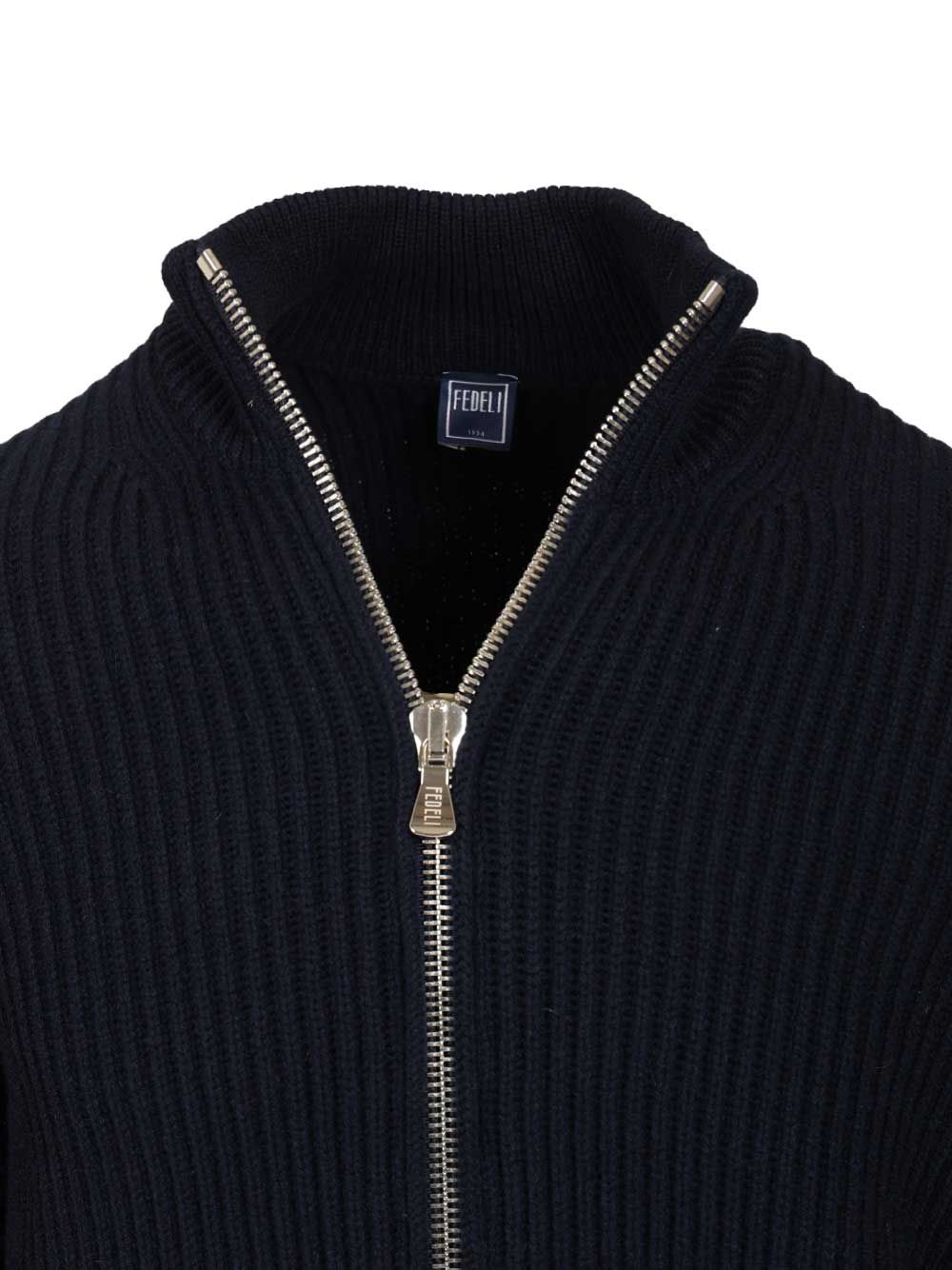 Fedeli Zip-Up Cardigan Knitwear - Blue | 74592a87ecdaf5205ead89c4bfb4c058c882a1f6