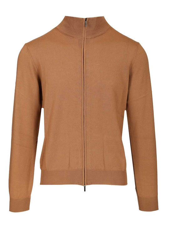Zip-Up Cardigan Knitwear Brown