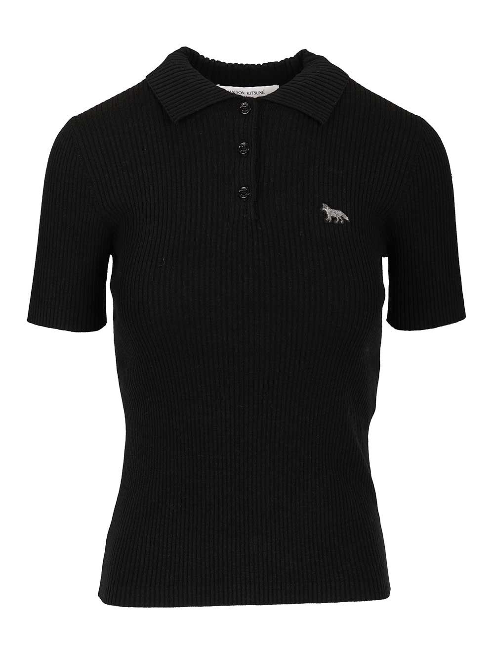 Maison KitsunÉ Wool And Cotton Polo shirt - Black | 7722f9e072e0f8204ed93bc49e53564e51a479c9