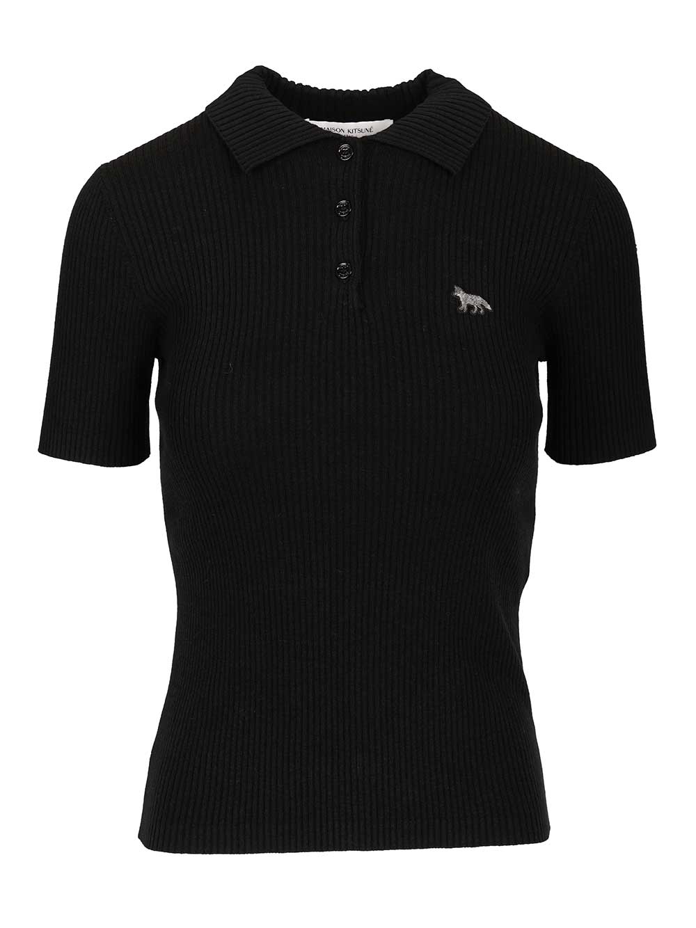 Maison KitsunÉ Wool And Cotton Polo shirt - Black | f7331daad3eb2a5e6245412a6a264e03f11f8673